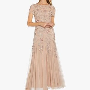 Adrianna Papell Women's Floral Beaded Godet Gown TAUPE PINK